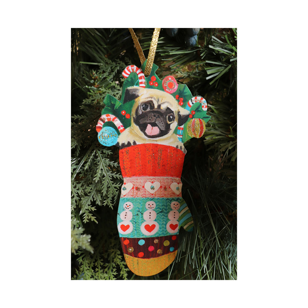 Christmas Pug Paper Ornament/ Gift Tag/ Diecut Decoration