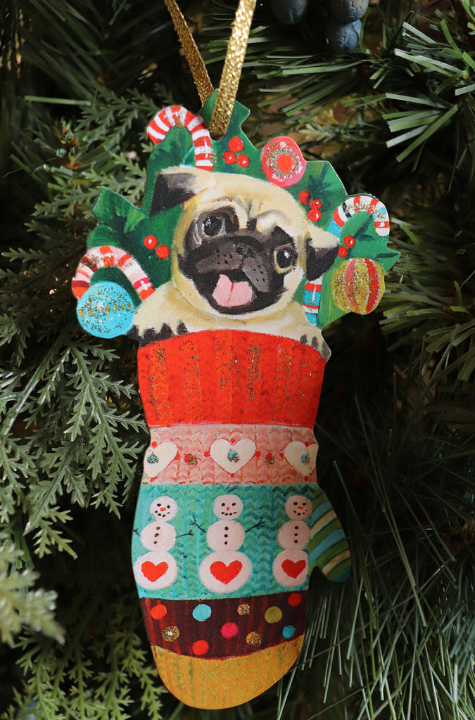 Christmas Pug Paper Ornament/ Gift Tag/ Diecut Decoration